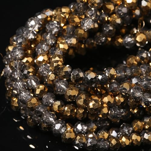 5 Strands 4mm Transparent Gold Half Plated Faceted Rondelle Beads, Songxi Glass Beads for Keychain Making Necklace Earring Jewelry Making for Gemstone DIY Craft Supplies - color: Gold, size: 4mm(5 Strands)
