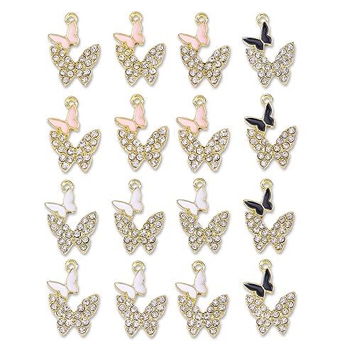 16-Pcs Crystal Jewelry Making Charms Silver Pendant Charm For Women Making Jewelry Crafts Rhinestone Charms - color: Butterfly