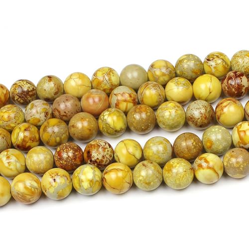 MJDCB 4mm Yellow Imperial Jasper Gemstone Beads Round Loose Stone Bead for Jewelry Making Bracelets Necklaces - color: Yellow Imperial Jasper, size: 4mm