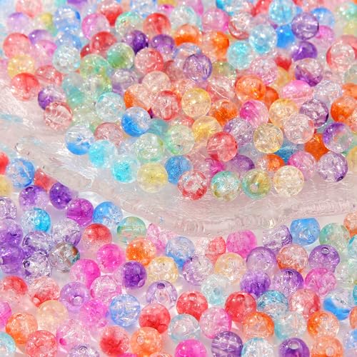 8mm Acrylic Beads 600pcs Double Color Crack Beads Multicolor Spacer Bubble Bead Plastic Crafts Bead for DIY Necklaces Bracelets Earrings Jewelry Making (Double Crack) - color: blue&purple