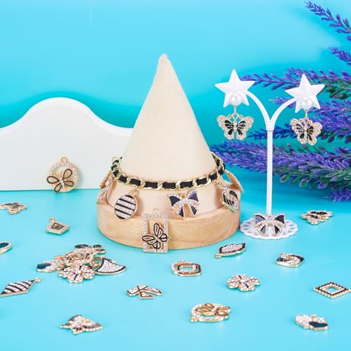 Craftdady Crystal Rhinestone Pendants Butterfly Heart Rhombus Bowknot Earring Charms Alloy Enamel Metal Pendants Light Gold Bracelet Charms for DIY Craft Necklace Jewelry Making - color: Black 23 Style