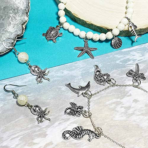 Heather's cf Silver Sea Charms – Antique Pendants, Non-Tarnish, Lead-Free & Nickel-Free, Bulk Ocean Animal Charms for DIY Jewelry, Bracelets, Necklaces, Earrings, Beach Craft Supplies (Sea Animals) - color: Seahorse charms-57pcs