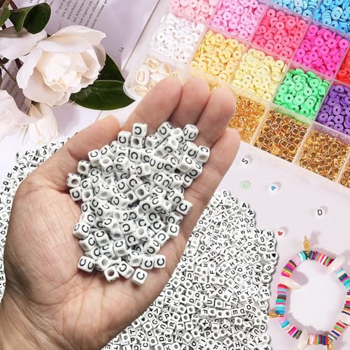 600PCS 6x6mm Square Acrylic Letter Beads C for Friendship Bracelets Jewelry Making, White Acrylic Cube Base with Black Alphabet Beads for DIY Crafts Bracelets Necklaces Key Chains Phone Lanyard - color: Letter C(Black on White)