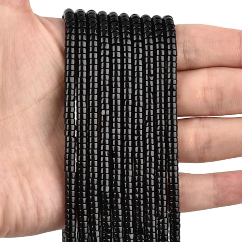 300pcs Natural Black Obsidian Heishi Spacer Beads 2x4mm Genuine Real Disc Stone Beading DIY Charm Smooth Loose Gemstone Beads for Jewelry Making Bracelets Necklaces Earrings Crafts - color: Black Obsidian