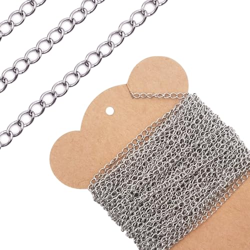 INSPIRELLE 30 Foot Stainless Steel Curb Chains 3mm Tarnish Resistant Extender Chain for Bracelet Necklace Jewelry Making - color: Natural Color - 30 Foot