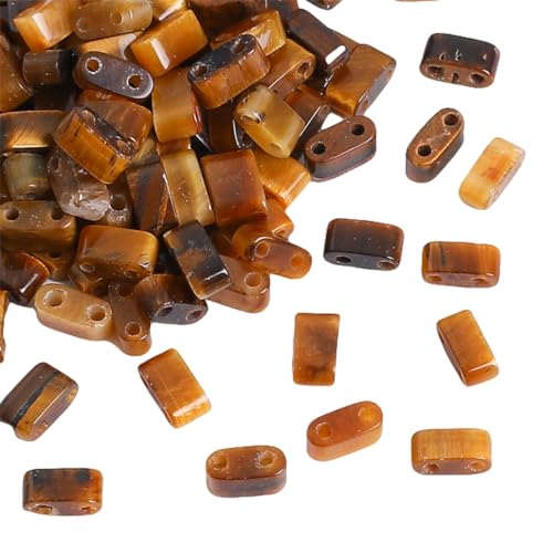 Beadia Natural Yellow Tiger Eye Stone Tila Beads 5x2mm Rectangle 2-Hole Spacer Beads for DIY Bracelet Earring Making 15"/Strand - color: Yellow Tiger Eye, size: 5x2mm