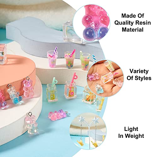 Craftdady Resin Plastic Miniature Food Snack Pendants Charms Ice Drink Juice Pendants Cute Bottle Fruit Keychain Charms Hang Ornament for DIY Craft Earring Bracelet Necklace Jewelry Making - color: Mixed Color Bubble Tea (15 Styles)