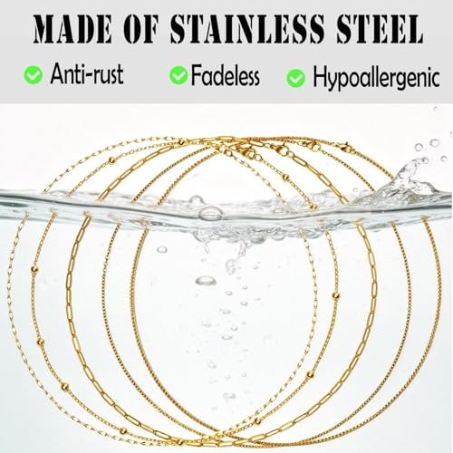 stino 20 Pack (5 Styles) Stainless Steel Chains for Jewelry Making, Bulk Gold Plated Chains, Satellite, Paper Clip, Lip, Rolo, Cable Mixed Styles (Gold Plated (21 inch)) - color: Gold Plated (21 inch)