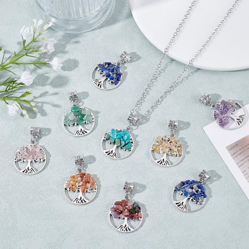 36Pcs 9 Styles Tree of Life Charms European Style Alloy Tree Charms Antique Silver Hollow Mixed Stone Beaded Dangle Charm Bulk for Jewelry Making Bracelet Necklace DIY Findings