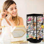 Yuehuam 360 Rotating Earring Display Stand, 48 Hooks Jewelry Rack with Wooden Base for Earring Card Selling, Earring Holder Organizer for Vendors