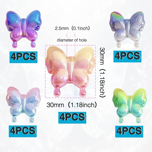 20 Pcs Butterfly Acrylic Beads for Crafts - Fits for Beaded Pens & Jewelry Making - DIY Supplies - color: Gradient Color-20pcs