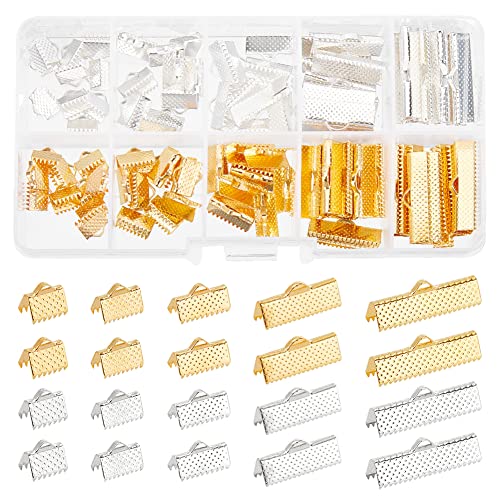 PH PandaHall 100Pcs Assorted Sizes of Mixed Color Ribbon Clamp End Crimps Bracelet Bookmark Leather Pinch Crimps Sets Size 8-25x6-8x5mm in Box for Jewelry Craft Supplies - color: 2 Colors, size: 8/10/13/20/25mm
