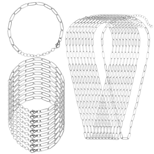20Pcs Chain Charm Necklace Bracelet Making Kit, Adjustable Paperclip Bracelet necklace chains for charm jewelry making Alloy Link Chains with Lobster Clasps for Women DIY Jewelry Making (Silver) - color: Silver