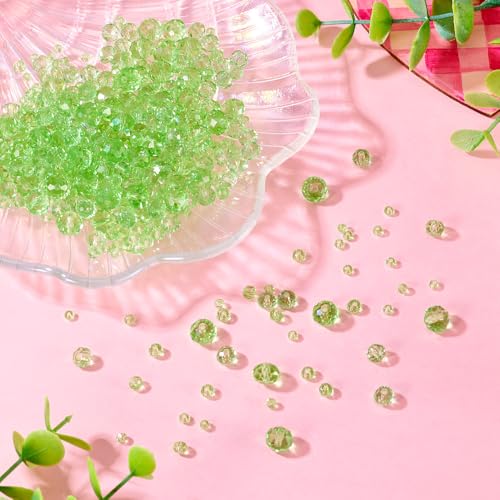 4 Strands Faceted Glass Beads Crystal 3/4/6/8mm Rondelle Transparent Glass Loose Spacer Beads for DIY Bracelet Necklace Wristband Keychain Jewelry Craft Making, Pale Green - color: 3/4/6/8mm-Pale Green