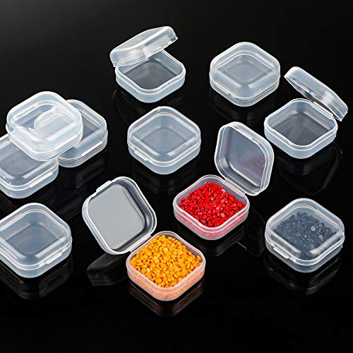 SATINIOR 12 Pack Clear Plastic Beads Storage Containers Box with Hinged Lid for Beads and More (1.38 x 1.38 x 0.71 Inch) - size: 1.38 x 1.38 x 0.71 Inch