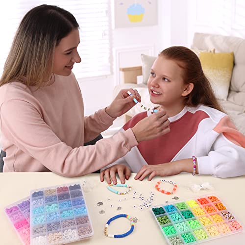 QUEFE 9000 Clay Beads Bracelet Making Kit, 72 Colors Friendship Bracelet Beads, Polymer Heishi Beads with Charms for Jewelry Making, Gifts, Crafts, Preppy