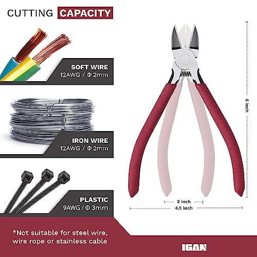 IGAN-P6 Wire Cutters (Pack of 2), 6-inch Ultra Sharp & Powerful Side-cutting Pliers with Longer Flush Cutting Edge, Ideal Wire Cutter for Crafts, Floral, Electrical & Any Clean Cut Needs - size: Pack 2