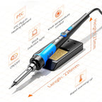 Soldering Iron Kit, 60W gun with Ceramic Heater, 9-in-1 solder kit tool, Adjustable Temperature 200 to 450℃, Iron Tips, wire, Solder Stand for Welding and Repairing - color: Blue