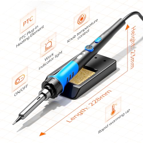Soldering Iron Kit, 60W gun with Ceramic Heater, 9-in-1 solder kit tool, Adjustable Temperature 200 to 450℃, Iron Tips, wire, Solder Stand for Welding and Repairing - color: Blue
