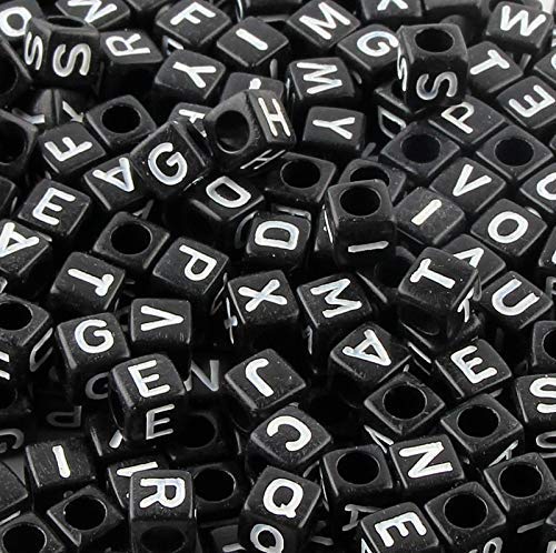 ToBeIT Acrylic Alphabet Letter A-Z Cube Beads 1000 pcs for Jewelry Making, Bracelets, Necklaces(6mm) (Black) - color: black
