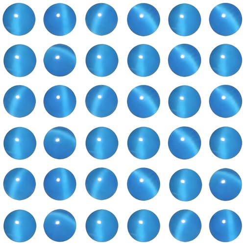 100pcs Sky Blue Cat Eye Beads 8mm Round Semi Precious Stone Hole Size 1mm DIY Charm Spacer Beading Smooth Gemstone Loose Beads for Jewelry Making Bracelets Necklaces Earrings Crafting - color: Sky Blue