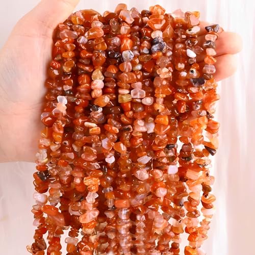 200pcs Natural Chip Stone Beads Gemstone Healing Crystal Loose Rocks Bead Irregular Glass Seed Charm Beads Drilled DIY for Jewelry Bracelet Necklace Earrings Making Crafting Supplies (Red, 5-8mm) - color: red