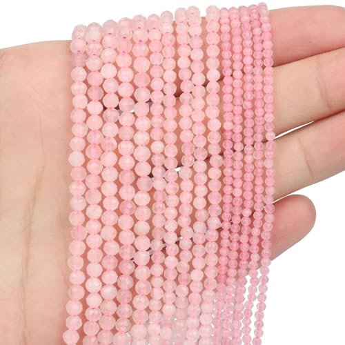Natural Quartz Beads, 4mm 90pcs Small Round Faceted Loose Gemstones for DIY Jewelry Making, Handmade Bracelet and Necklace Crafting, with Size Card - color: Rose Quartz, size: 4mm