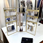 Jewelry Holder, Jewelry Organizer, folding 3 piece Jewelry Display Stand with Metal Frame, Necklace Earring Bracelet Holder, for Studs, Rings, Gift Idea, Gold, Silver, Black Color (GOLD) - color: GOLD
