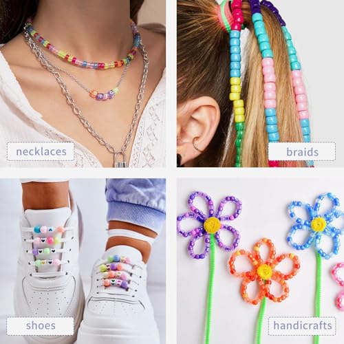 QUEFE 4900pcs Pony Beads Kandi Bracelet Kit, Friendship Bracelet Making Kit with 84 Colors Kandi Beads, Hair Beads and Letter Heart for Craft Gifts Bracelets Jewelry Making with Elastic Strings - color: B-84 colors