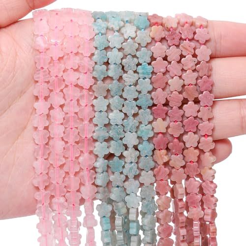 Songxi 60pcs 6mm Amazonite Plum Blossom Natural Stone Beads for Jewelry Making, Smooth Loose Flower Shape Gemstone Beads for Bracelets Necklace Earrings Making Supplies ﻿ - color: Amazonite