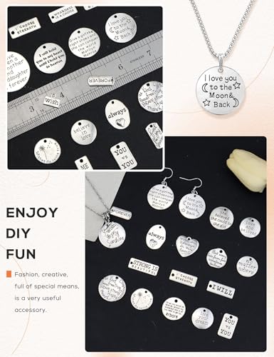JIALEEY Motivational Charms, Wholesale Bulk Lots Inspirational Message Charm Pendants for Crafting, Jewelry Findings Making Accessory For DIY Necklace Bracelet, 30PCS