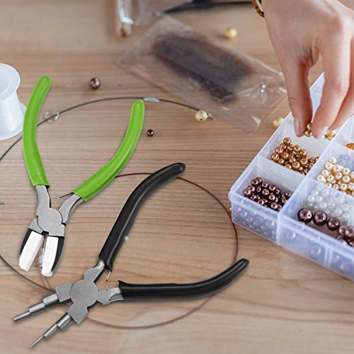 Mudder 3 Pieces Jewelry Pliers Set Includes 6-in-1 Bail Making Looping Nylon Nose Bent Nose Pliers for DIY Jewelry Beading Making Crafts Tool Wedding Easter Day Supplies