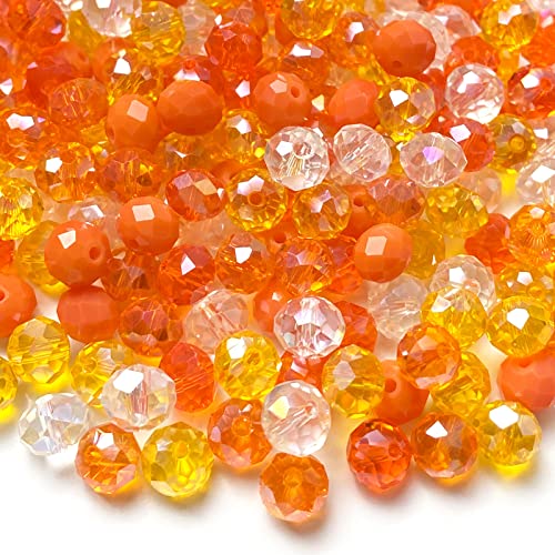 Jmassyang 8mm Briolette Rondelle Faceted AB Crystal Glass Beads for Jewelry Making Bracelets Necklaces Earrings (Orange Mixed) - color: Orange Mixed, size: 6x8mm