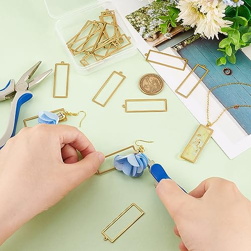 BENECREAT 20Pcs Golden Rectangle Brass Pendants, Hollow Geometric Metal Pendants Frames Open Bezel Charms for DIY Crafts Jewelry Making - color: Rectangle