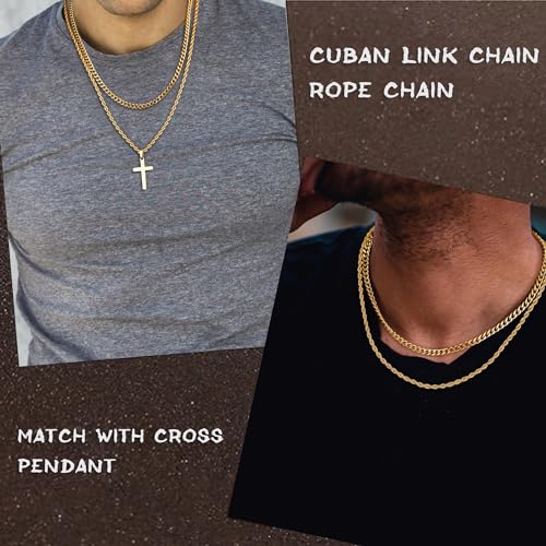 Yooblue Cross Necklace for Men, Gold Black Silver Mens Cross Necklaces Stainless Steel Cross Pendant Necklace Simple Jewelry Gifts Cross Chain Necklaces for Men - color: 14K-Gold-Plated, style: 20in/22in