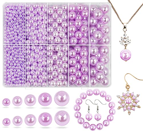 Bright Purple Pearl Beads for Jewelry Making, 1750pcs Bright Purple Pearl Craft Bead 4mm 6mm 8mm 10mm 12mm Loose Spacer Bead for Necklace Bracelet Earrings Choker Wedding Dress Decor - color: Bright purple