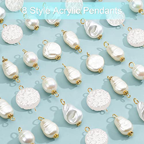 PandaHall 80Pcs Pearl Pendant Connectors, 8 Style Irregular Pearl Bead Links White ABS Plastic Pearl Bead Pendants Pearl Acrylic Links with Golden Pins for Earring Bracelet DIY Jewelry Making