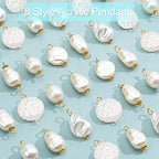 PandaHall 80Pcs Pearl Pendant Connectors, 8 Style Irregular Pearl Bead Links White ABS Plastic Pearl Bead Pendants Pearl Acrylic Links with Golden Pins for Earring Bracelet DIY Jewelry Making