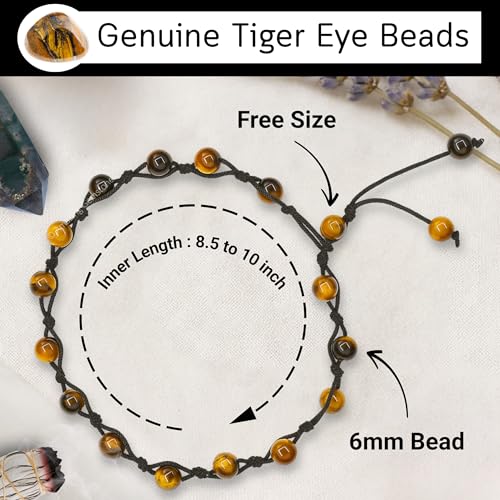 Amazing Gemstone Crystal Anklet Ankle Bracelets for Women - Waterproof Beaded Healing Crystal Anklets, Plus Size Chakra Gemstone Bead Anklet - color: Tigers Eye, style: Hand Knotted