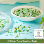 Pandahall 100 Gram 6/0 Round Seed Beads - 4mm Tiny Glass Seed Beads in Green & White, Perfect for Jewelry Making - color: Green Theme, size: 6/0
