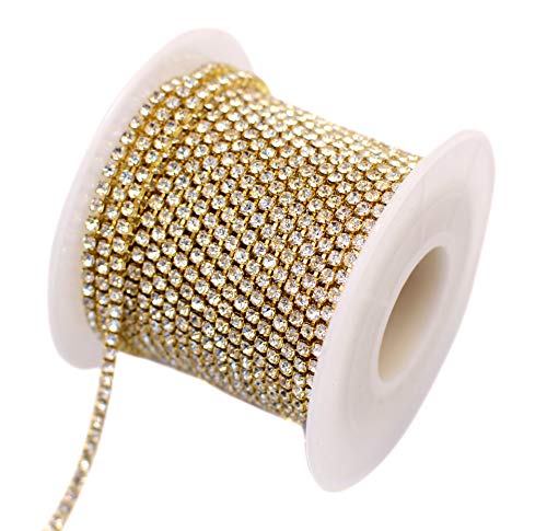 11 Yards 2mm Gold Crystal Rhinestone Close Chain Single Row Trimming Claw Chain Jewelry Crafts DIY (Gold) - color: Gold