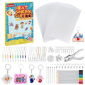 Auihiay 198 Pieces Shrink Plastic Kit Includes 20 Sheets Shrink Papers, Hole Punch, Keychain Accessories and Pencils for Shrinky Art and DIY Keychain Making Easter Mother Day Ornament - size: 198PCS