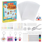 Auihiay 198 Pieces Shrink Plastic Kit Includes 20 Sheets Shrink Papers, Hole Punch, Keychain Accessories and Pencils for Shrinky Art and DIY Keychain Making Easter Mother Day Ornament - size: 198PCS