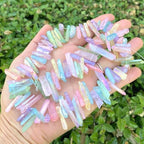 Adabele 15 Inch Natural Raw Healing Crystal Quartz Gemstone Loose Beads Small Drilled 15 Inch Chakra Rainbow AB Titanium Coated Chakra Gem Stone Drop Stick GA6 - color: Chakras Rainbow Ab, size: Small Size (15 Inch/1 Strand)