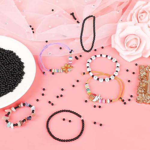 1200Pcs 4mm Black Spacer Beads Round Smooth Loose Ball Beads for Bracelet Jewelry Making Craft - color: Z-Black, size: 4mm