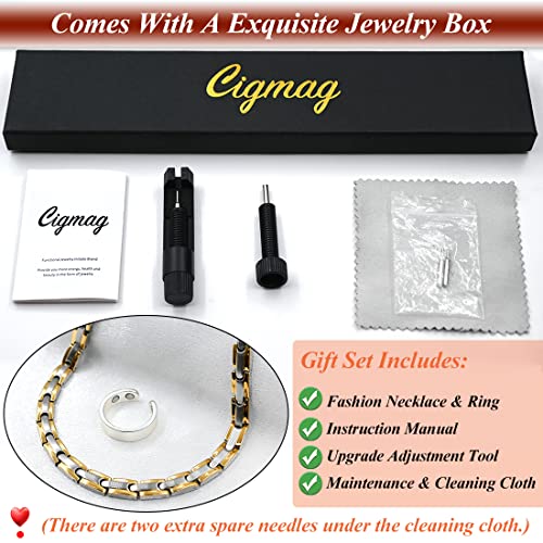 Titanium Necklace for Men Women - Magnetic Necklace Ultra Strength Magnets - with Adjustable Sizing Tool and Present Box - color: Silver & Gold