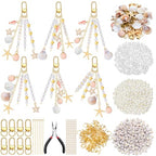 Cunno 776 Pcs Seashell Keychain Making Kit Ocean DIY Craft Key Chain Starfish Pearl Seahorse Letter Name Beads with Keychain Clip and Tool Accessories for Backpacks Purse Tote Bag Crafts DIY Supplies - color: Pink Gold, style: Nautical, Beach