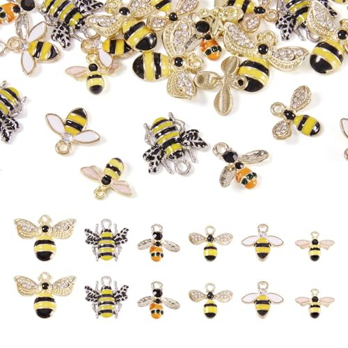 Craftdady Enamel Dangle Charms Pendant Food Animal Flower Cute Charms Colorful Metal Fruit Pendants Hang Ornament for Craft Bracelet Necklace Earring Key Chains Jewelry Making - color: Mixed Colors Bee