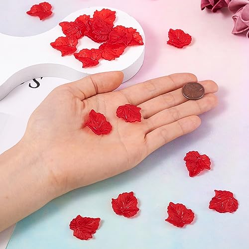 Crafans 90Pcs Frosted Acrylic Leaf Charms Spring Autumn Leaf Pendants Maple Leaves Beads Plant Petal Charms for Jewelry Making (Red) - color: Red