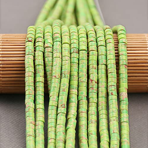 BONNY BOXX 150PCs Natural Green Imperial Jasper Spacer Beads, Loose Semi Precious Flat Round Gemstone Heishi Disc Stone Beads for Beading Jewelry Making 4mm*2mm - color: Green Imperial Jasper, size: 4MM*2MM
